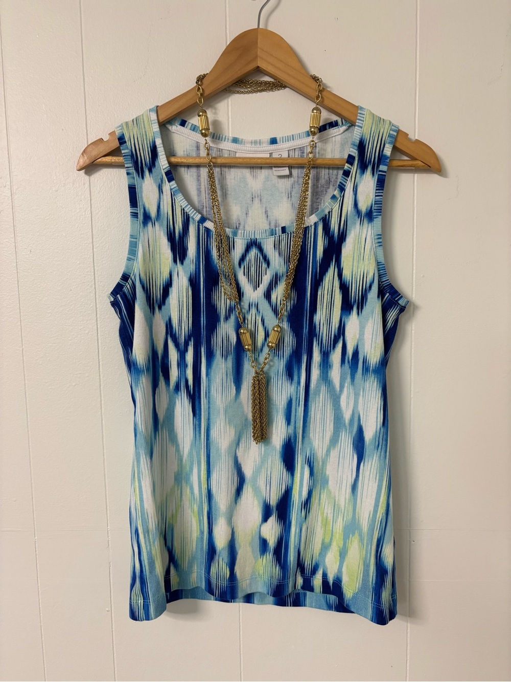 Chico's Blue and White Ikat-Style Sleeveless Tank